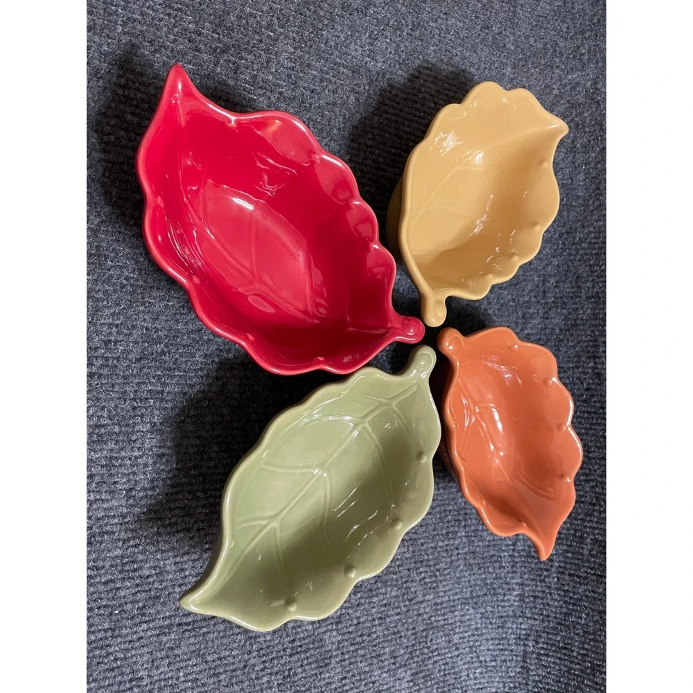 Princess House Pavillion Leaf Ceramic Bowls Set 4 Fall Autumn Colors Oven Safe